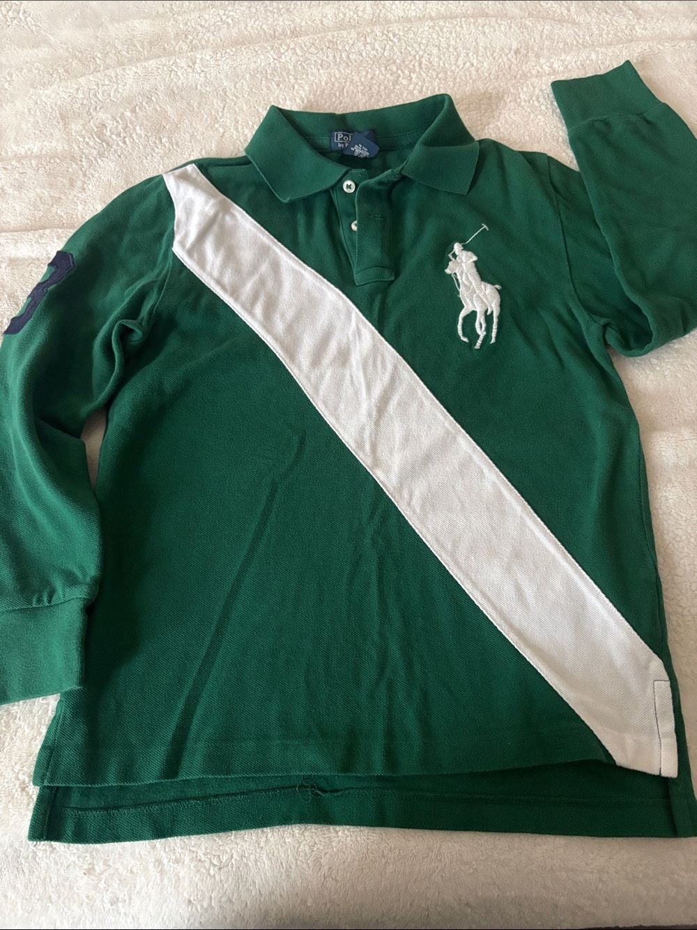 Polo by Ralph Lauren boy Green Polo with White Diagonal Stripe size 10